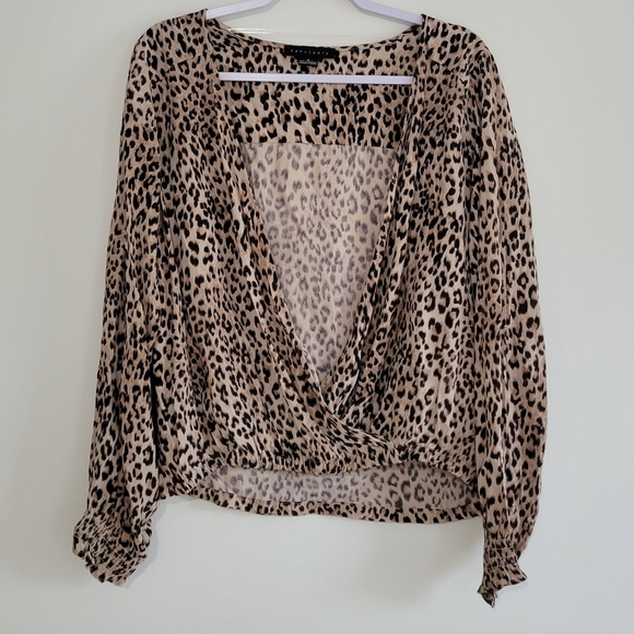 Sanctuary Leopard Animal-print Boho Retro‎ Wrap V neck Blouse Top S - Picture 1 of 9